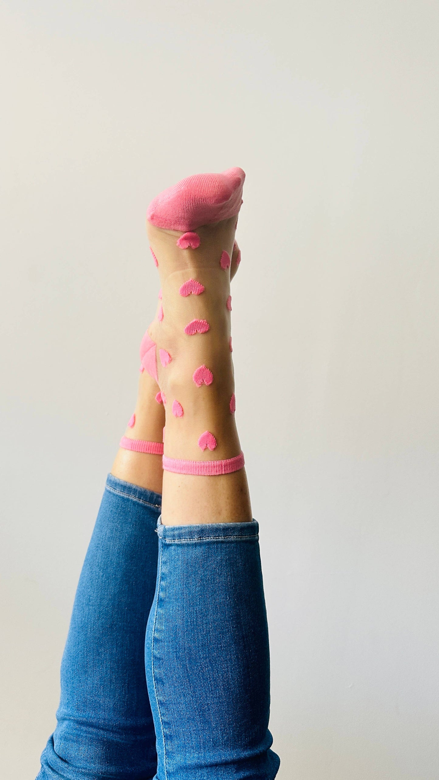 Laure - Chaussettes avec coeurs rose corail