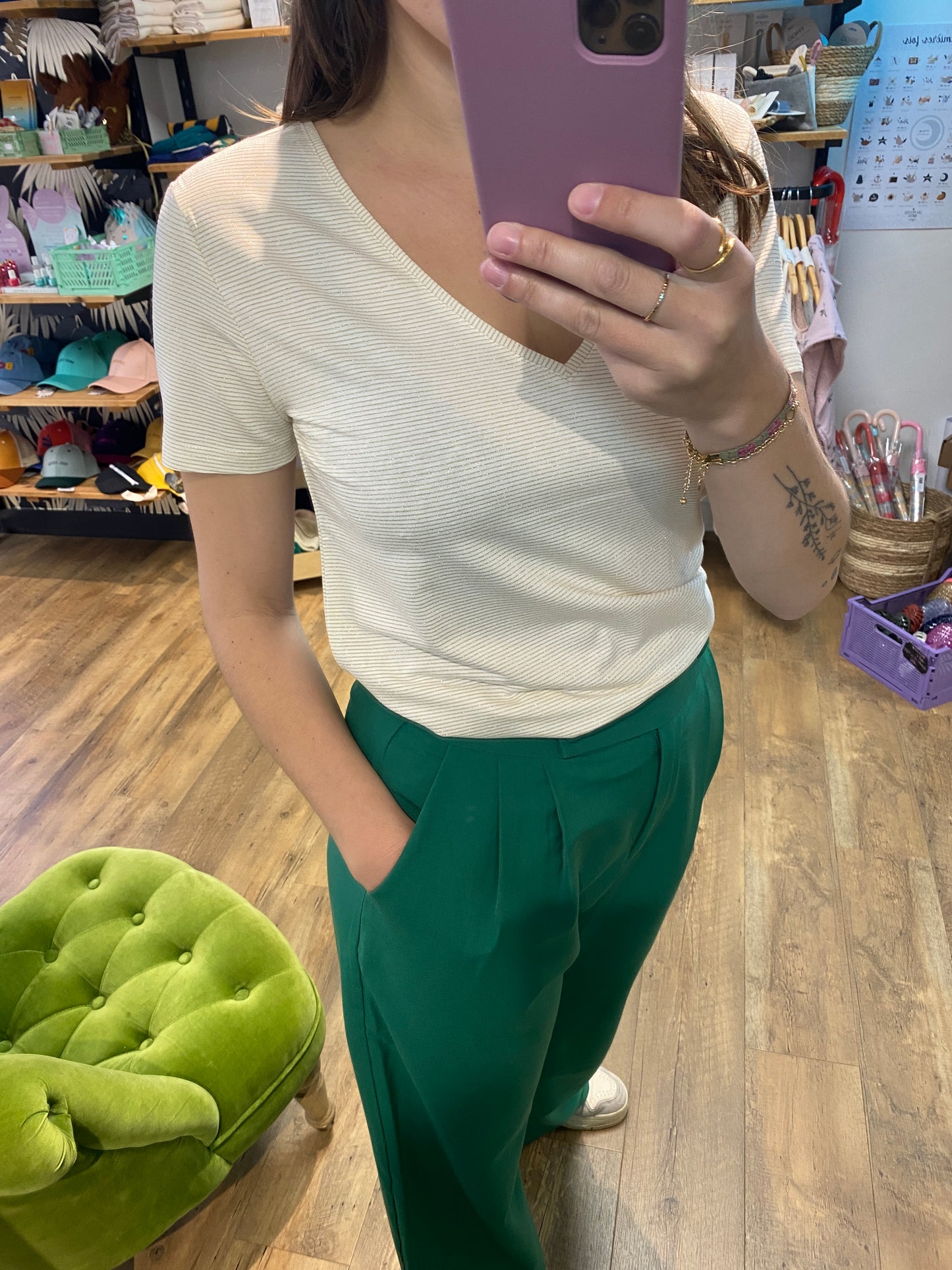 Tee-shirt ECRU RAYE DORE - Kayla