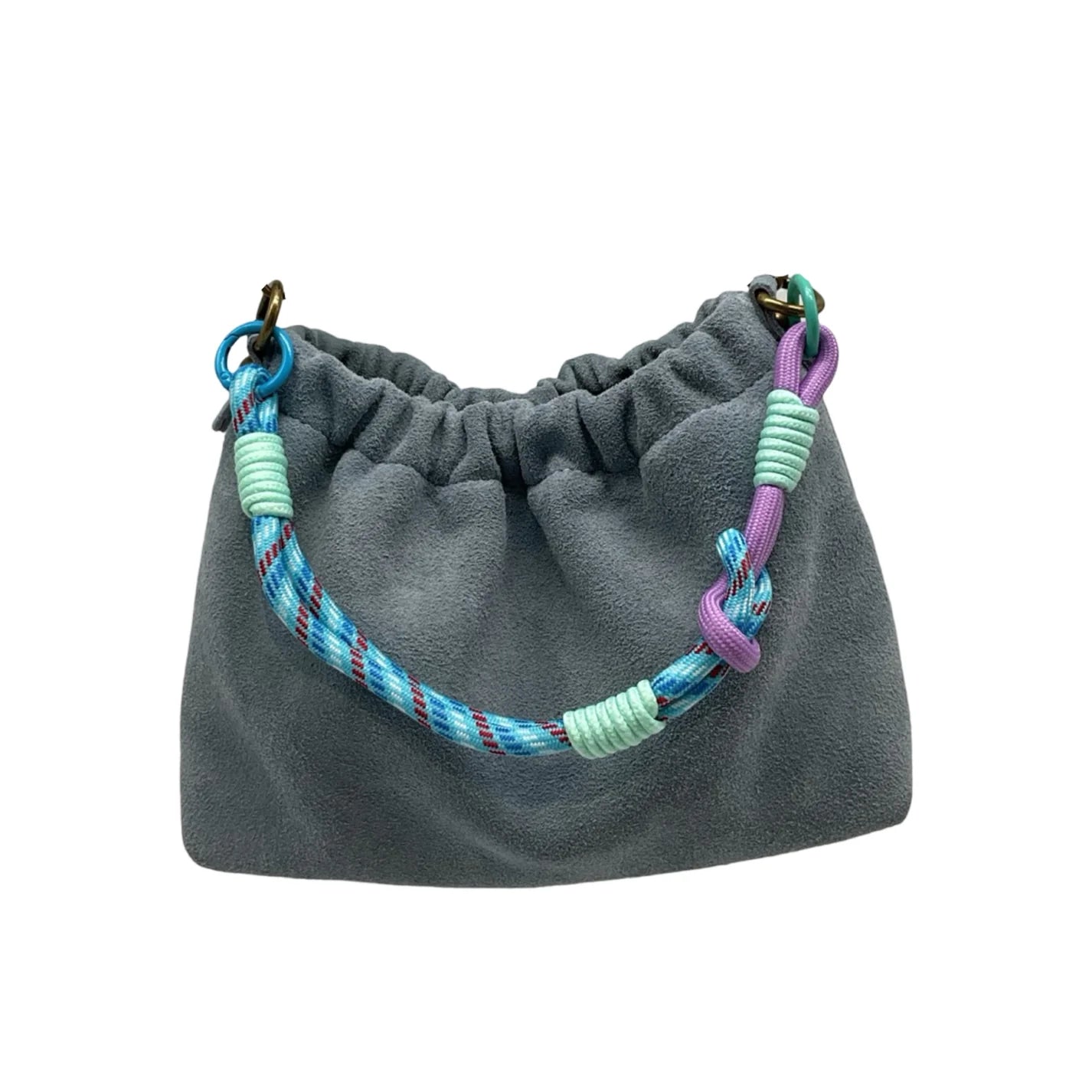 Sac bandoulière cuir suédine Plissa - BLEU JEAN