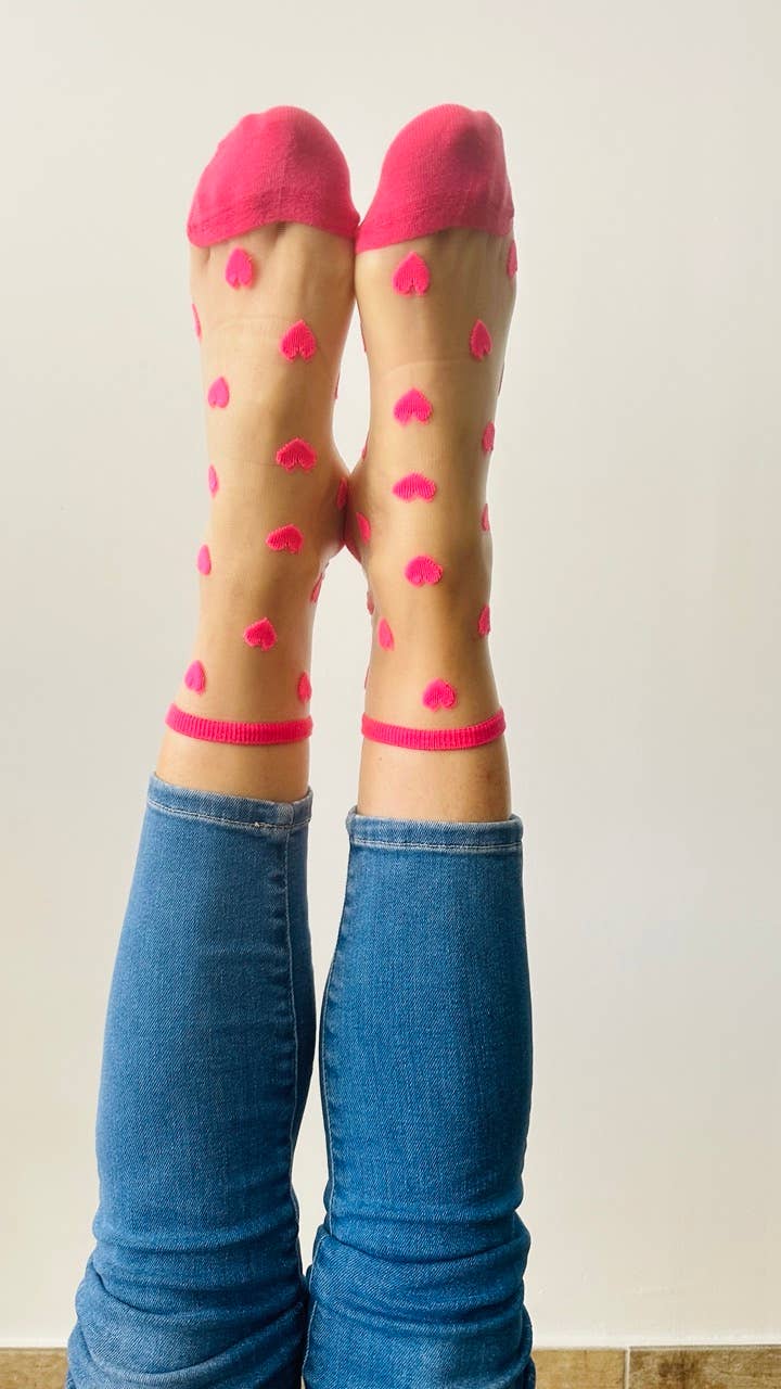 Laure - Chaussettes fantaisie coeurs rose flashy