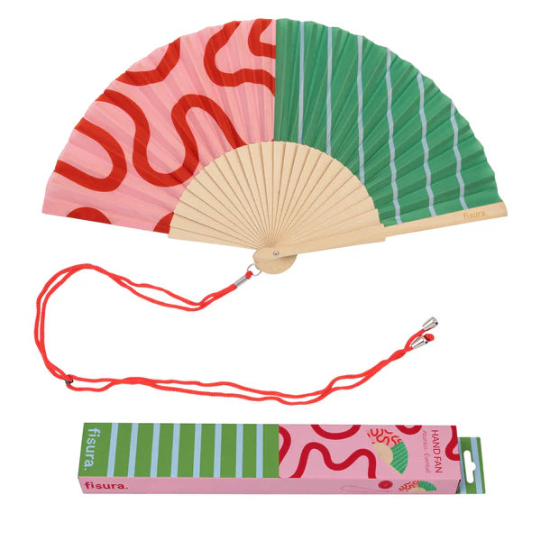 Eventail "VAGUES ET RAYURES " - Vert