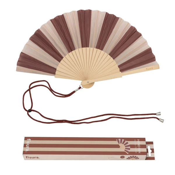 Eventail "RAYURES BEIGES MARRONS"
