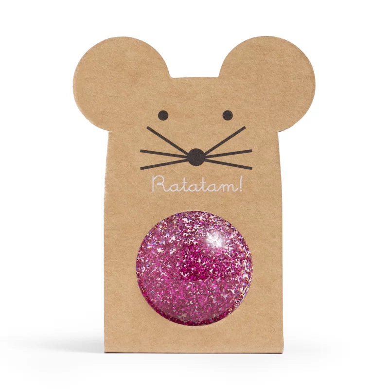 Balle rebondissante souris - PAILLETTES ROSE