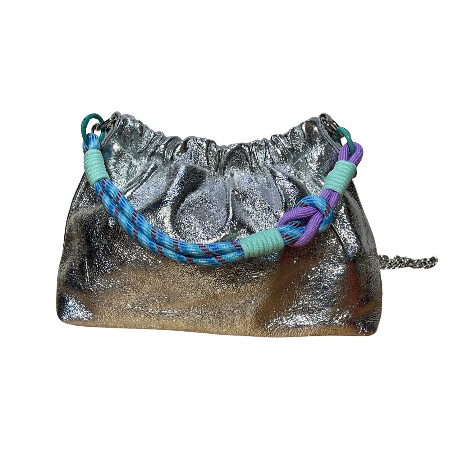 Sac bandoulière cuir suédine Plissa - ARGENT