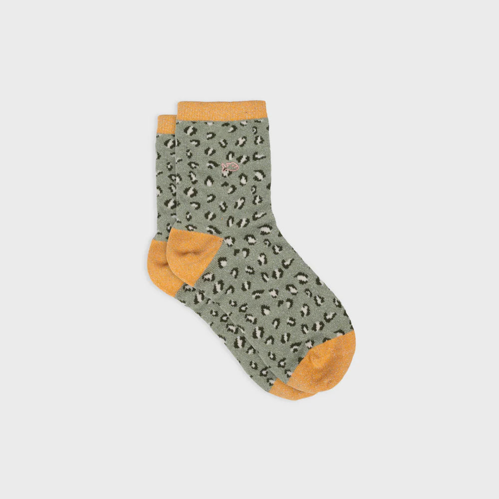 Chaussettes léopard pailletées - VERT CLAIR & ORANGE