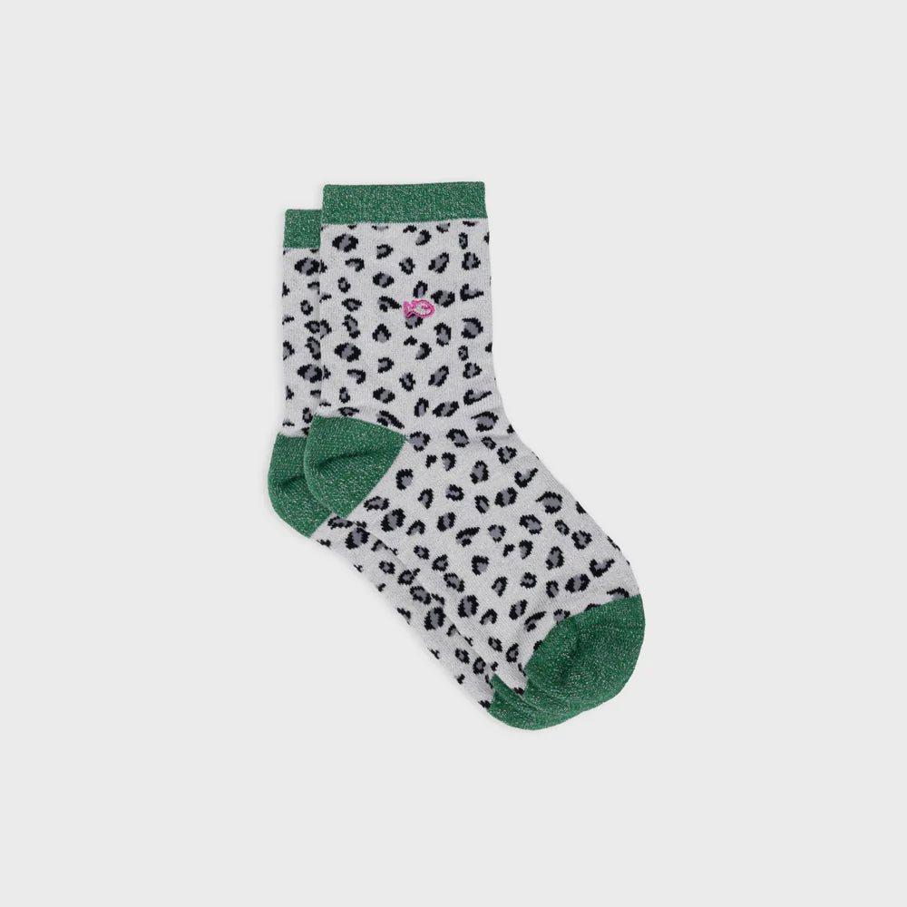Chaussettes léopard pailletées - BLANC & VERT