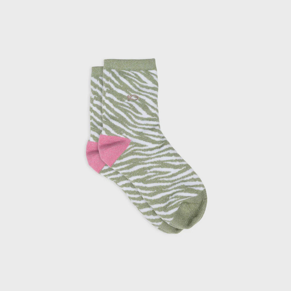 Chaussettes zèbre pailletées - VERT & BLANC