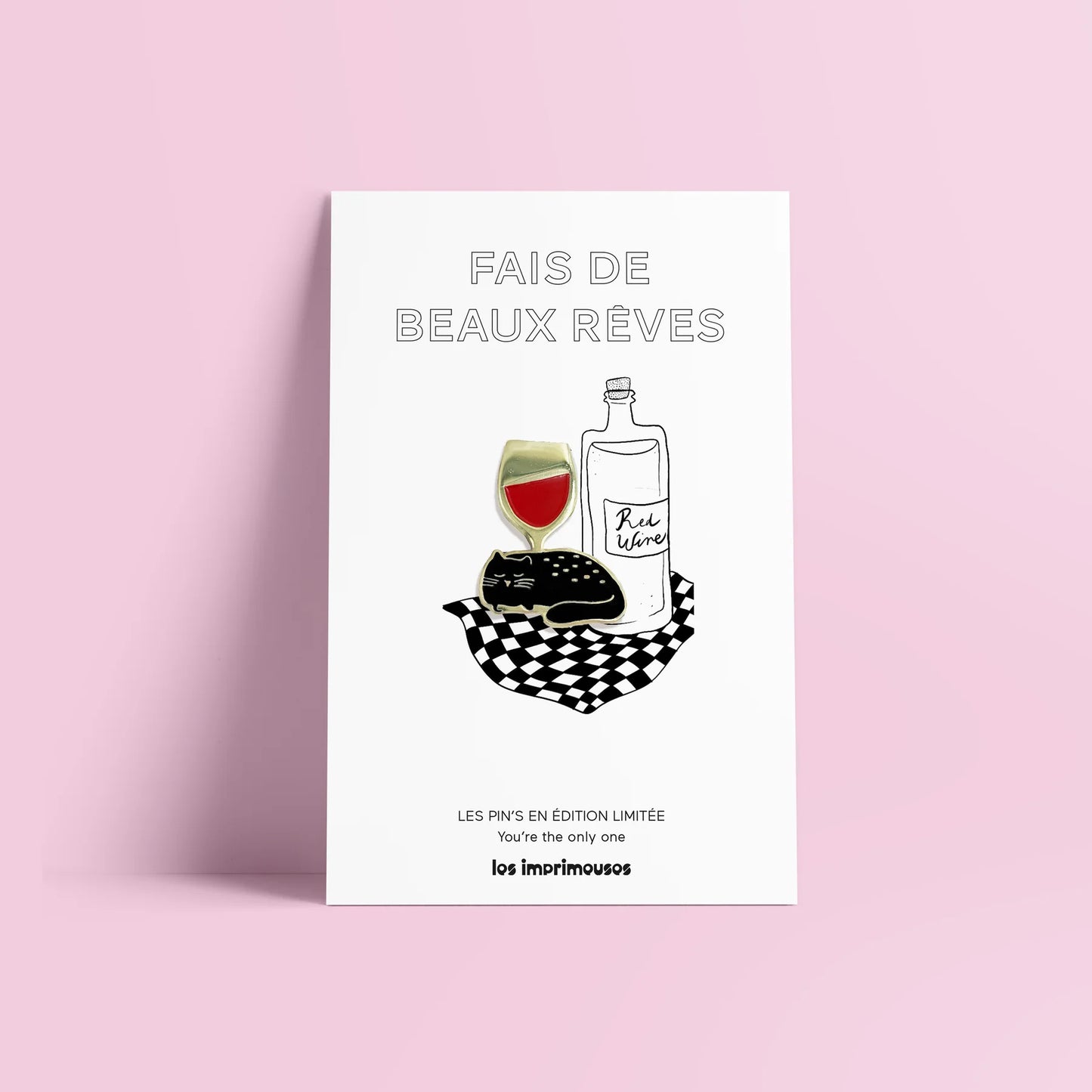 Pin's Chat noir et verre de vin - Fais de beaux rêves