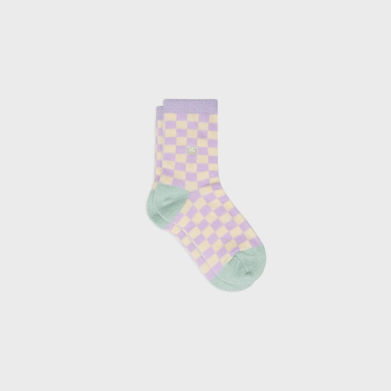 Chaussettes enfants à carreaux - VIOLET & JAUNE