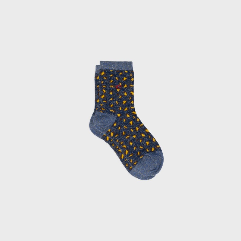 Chaussettes enfants léopard pailletées - MARINE & JAUNE
