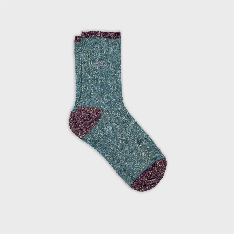 Chaussettes vintage pailletées - BLEU CANARD