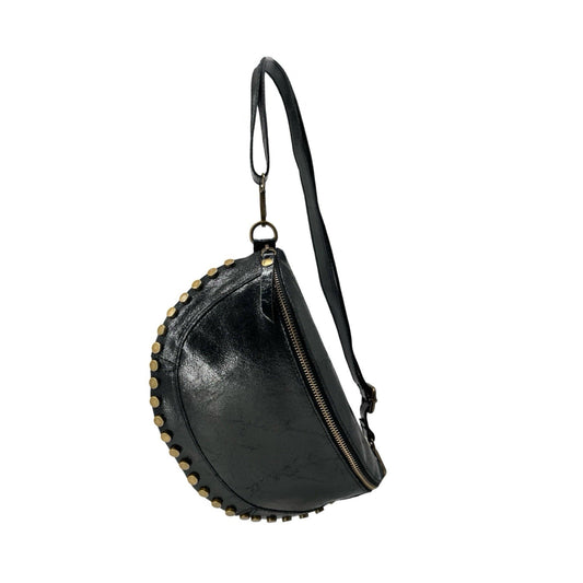 SAC BANANE CUIR BROSSE CLOUTE : NOIR