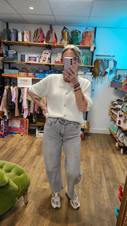 Jeans Barrel "Livia" (Cropped) - Gris Clair