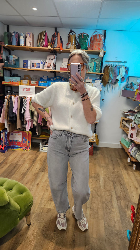 Jeans Barrel "Livia" (Cropped) - Gris Clair