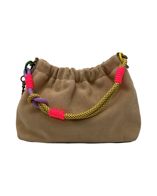 Sac bandoulière cuir suédine Plissa - BEIGE