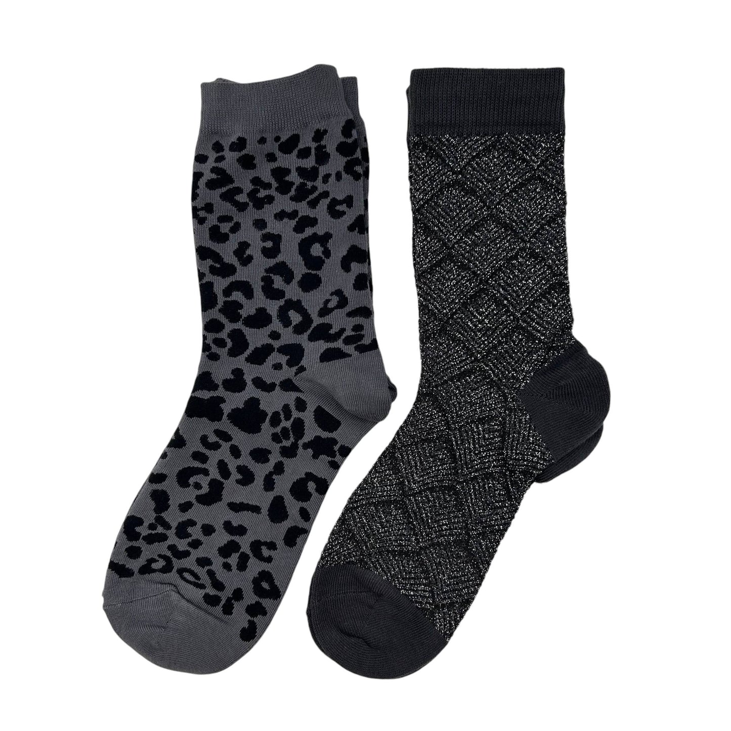 Duo de chaussettes Léopard et Paris ANTHRACITE avec broche tigre