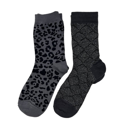 Duo de chaussettes Léopard et Paris ANTHRACITE avec broche tigre