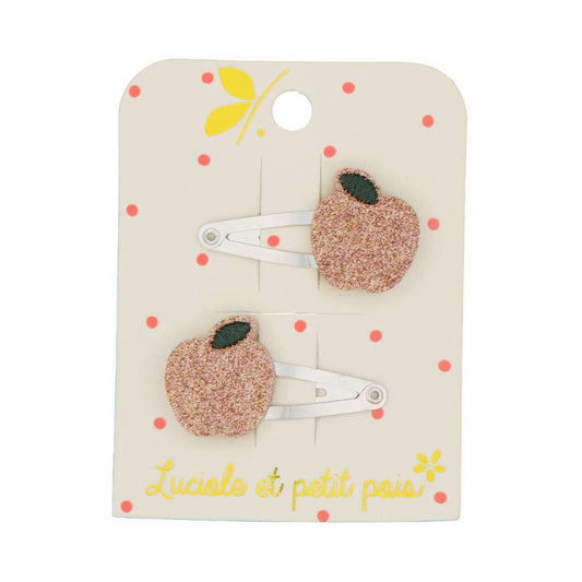 Barrettes mini pommes roses (paire)