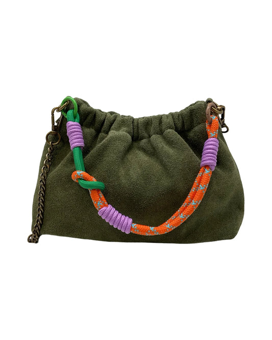 Sac bandoulière cuir suédine Plissa - KAKI