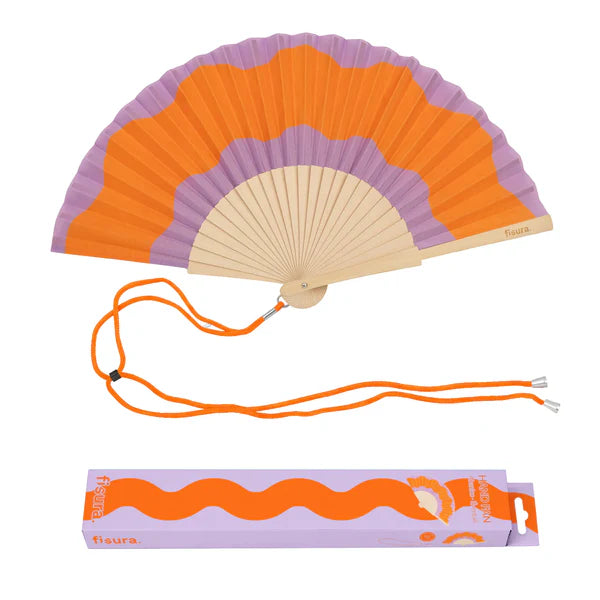 Eventail "VAGUES ORANGE ET VIOLET"