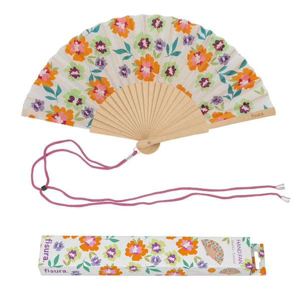 Eventail "FLEURS DE JARDIN" - Rouge