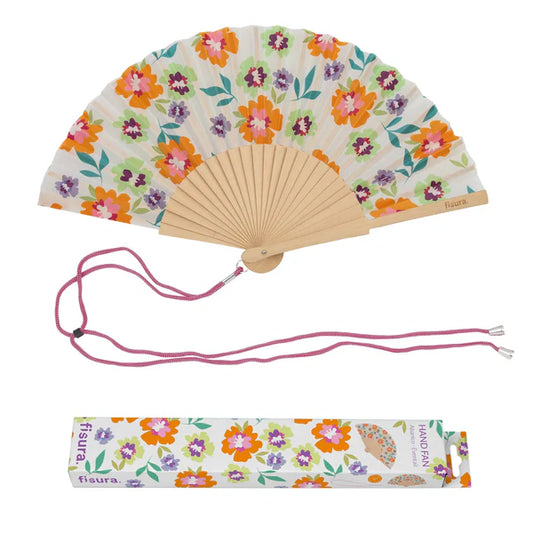 Eventail "FLEURS DE JARDIN" - Rouge