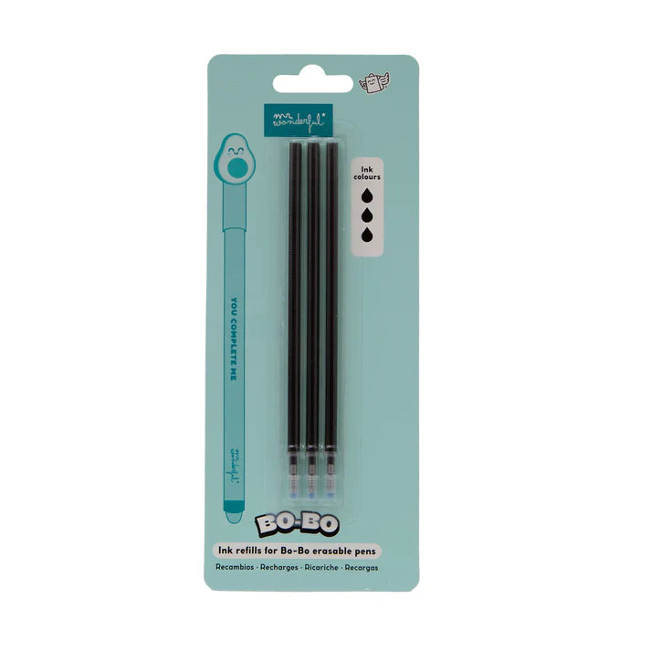 Lot de 3 recharges d'encre pour stylos effaçables Bo-Bo - Noir