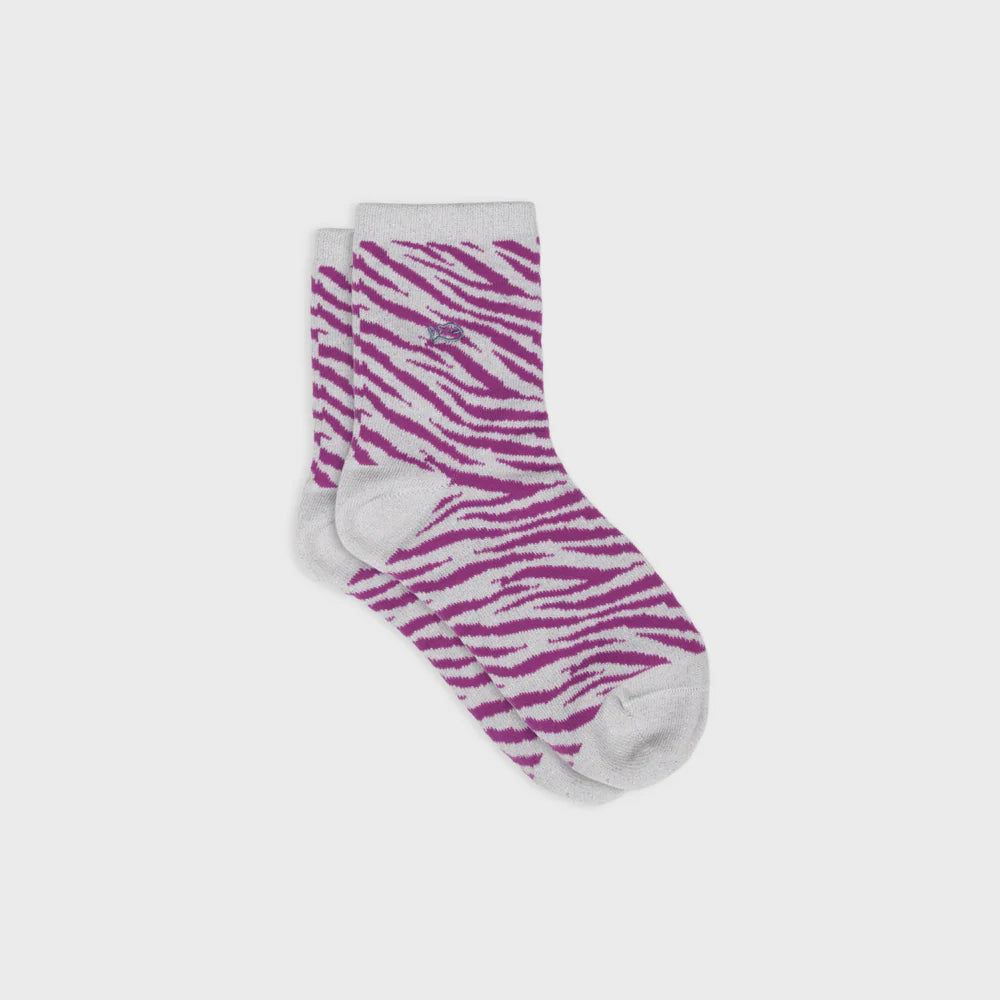 Chaussettes zèbre pailletées - BLANC & VIOLET