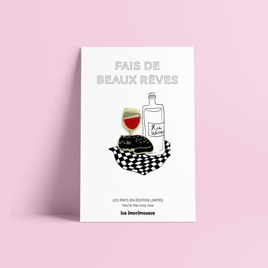 Pin's Chat noir et verre de vin - Fais de beaux rêves