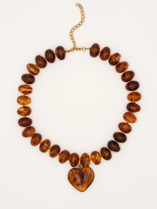 Collier Résine COEUR MARRON