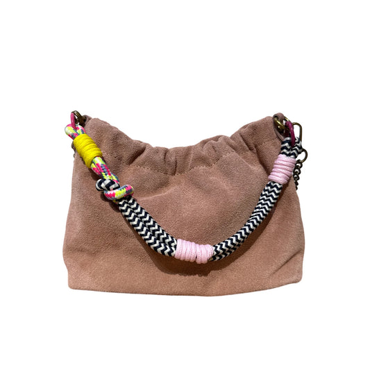 Sac bandoulière cuir suédine Plissa - ROSE