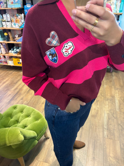 Pull RAYURES BORDEAUX - Oriane