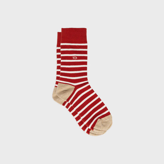 Chaussettes à rayures larges - ROUGE rayé BEIGE