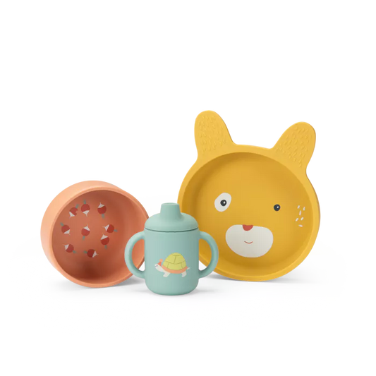 Set vaisselle silicone Trois Petits Lapins - Moulin Roty