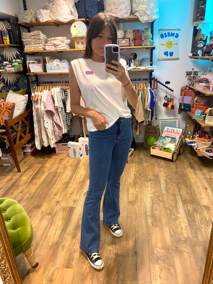 Jean OBJNAIA flared medium blue denim