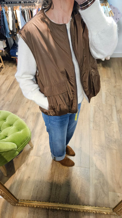 Veste sans manche réversible CAFE ECRU - Trish