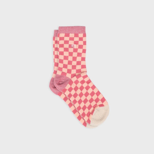 Chaussettes à carreaux - ROSE ET PÊCHE