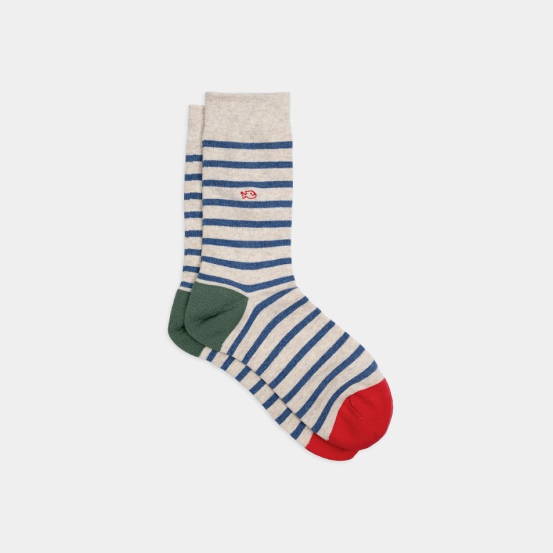 Chaussettes à rayures larges - BEIGE RAYÉ BLEU