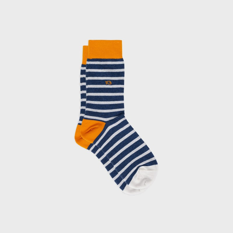 Chaussettes à rayures larges - BLEU RAYÉ GRIS/ORANGE
