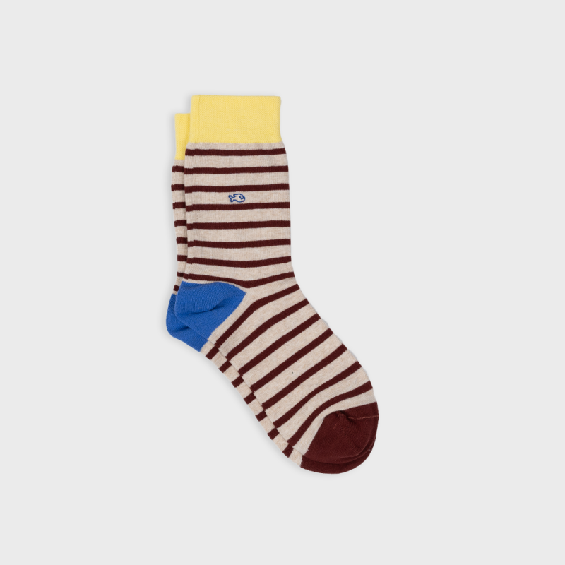Chaussettes à rayures larges - BEIGE RAYÉ BORDEAUX