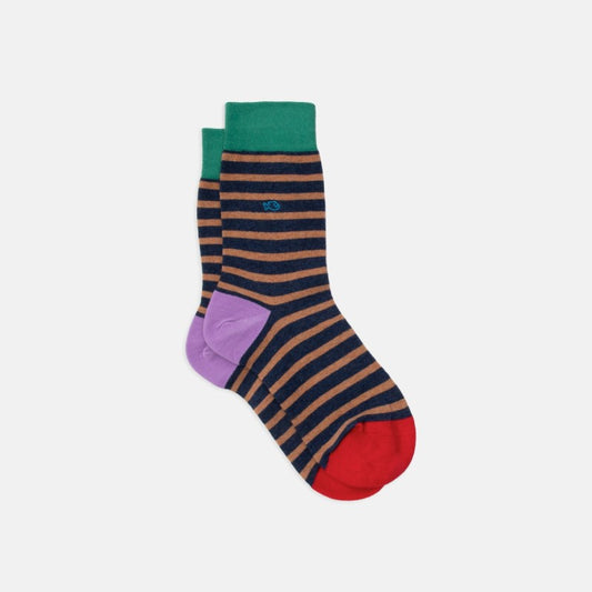 Chaussettes à rayures larges - MARINE RAYÉ BEIGE