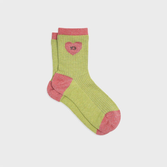 Chaussettes coeur - VERT OLIVE ET ROSE