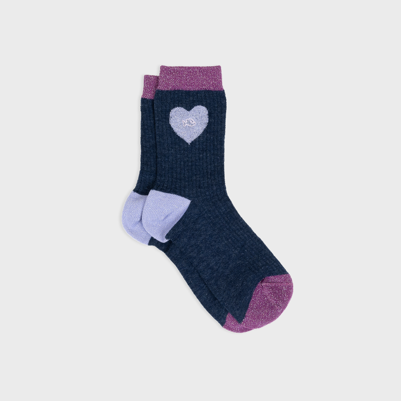 Chaussettes coeur - MARINE ET LILA