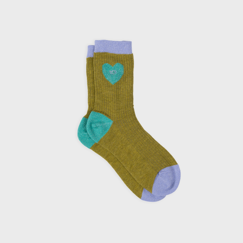 Chaussettes coeur - OLIVE ET TURQUOISE