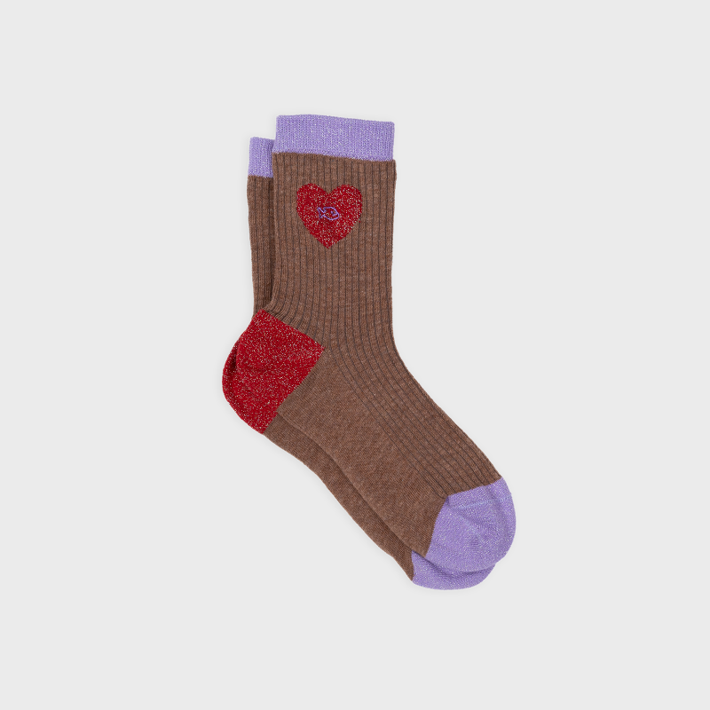 Chaussettes coeur - MARRON ET ROUGE