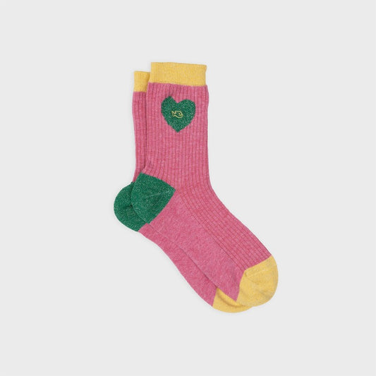 Chaussettes coeur - ROSE ET VERT