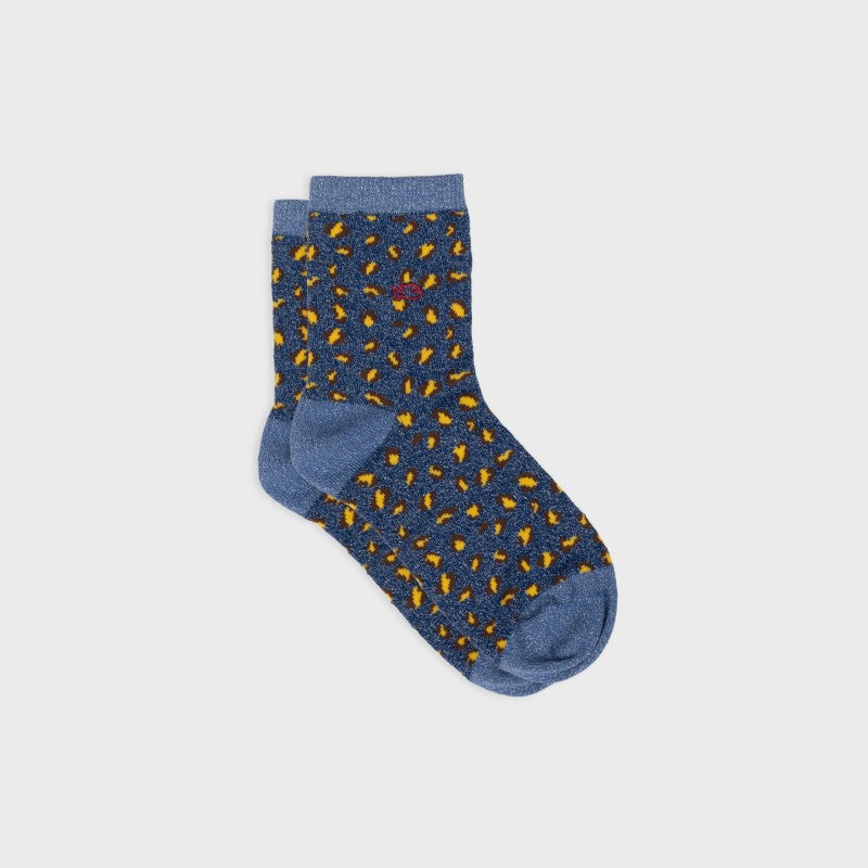 Chaussettes léopard pailletées - MARINE ET JAUNE
