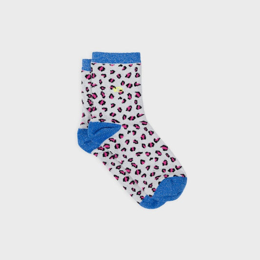 Chaussettes léopard pailletées - BLANC ET BLEU