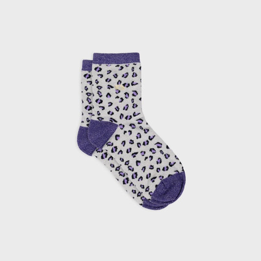 Chaussettes léopard pailletées - ECRU & VIOLET