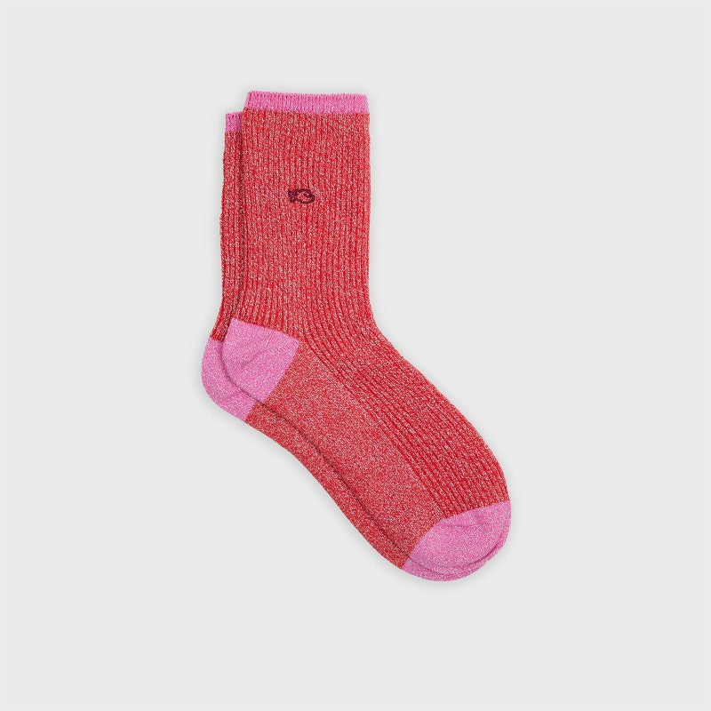Chaussettes vintage pailletées - ROUGE